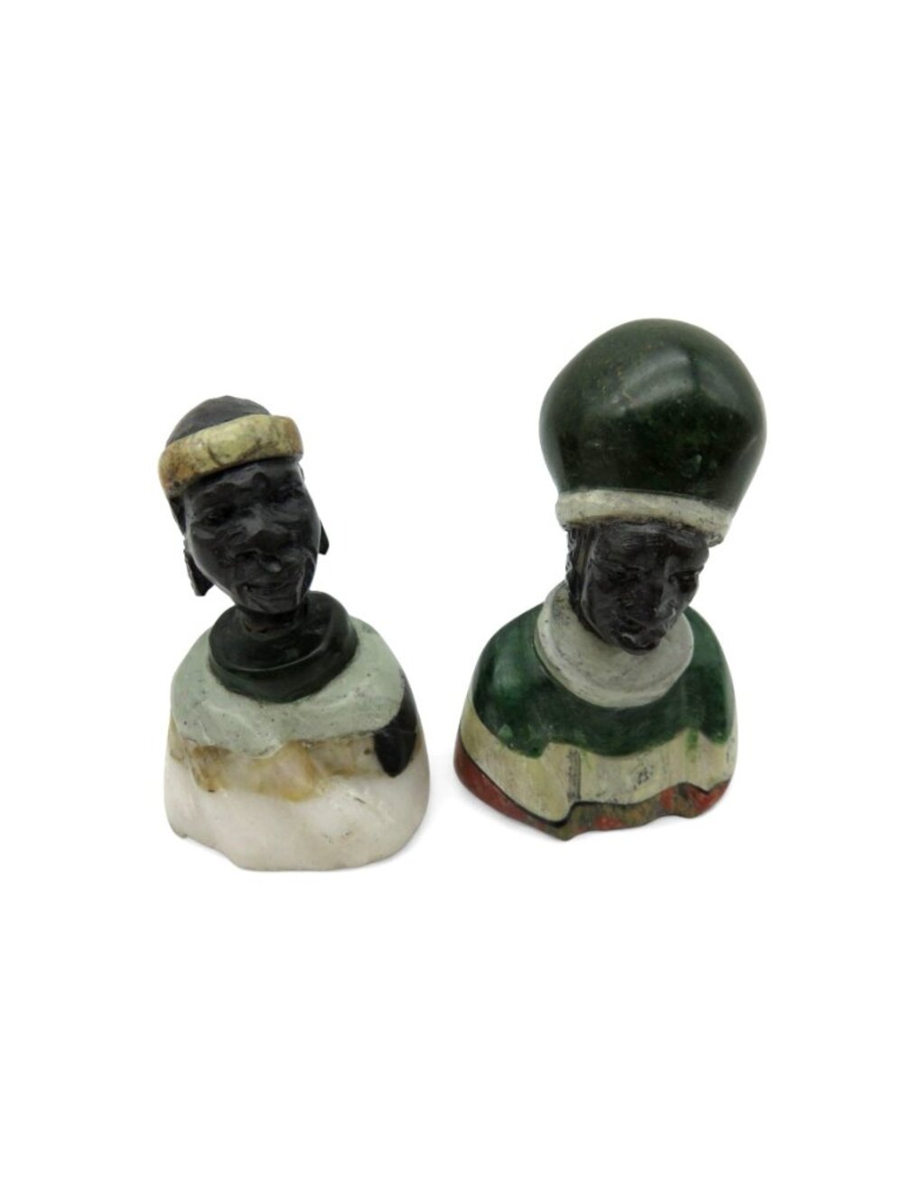 Small Stone Bust Set Hand Carved in South Africa 3.5" and 2.7" - Picture 2 of 12